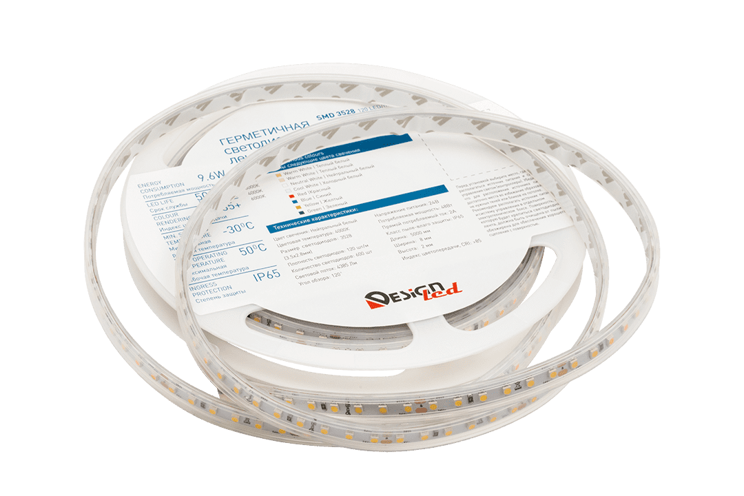 Лента светодиодная LUX3528 120LED/м 9,6Вт/м 24В IP65 Цвет:Нейтральный белый (4000K) (1метр) SWG